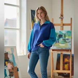 Unique Vintage Koret Vibrant Multicolor Blue and Teal Crewneck Sweater